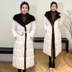 Stitching Overknee Long Slim-fit Belt Elegant Cotton-padded Jacket