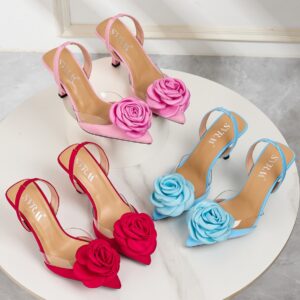 2026 Spring/Summer Pointed-Toe Stiletto Heeled Sandals with Rose Floral Design, Three-Color Color, Factory Direct Sales & Wholesale