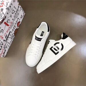 Trendy European Style DG Letter Genuine Leather Men's Shoes New Breathable White Sneakers Lace-up Fashion Men's Sports Sneakers