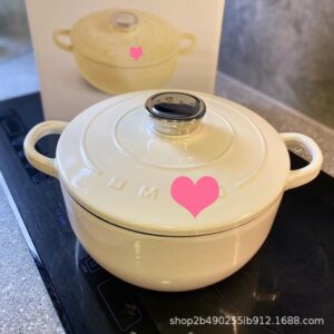 Foreign Trade Sm Smaeg Eg Grids 24cm Enamel Pot Soup Pot Retro Enamel Cast Iron Pot with Lid Gas Induction Cooker Universal