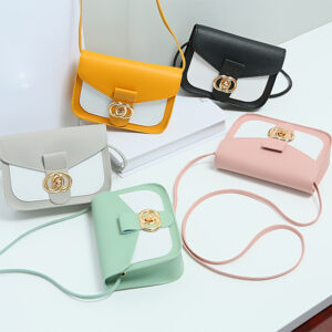 Women `s handbag 2020 new color blocked circle lock shoulder bag