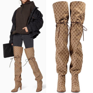European-style round-toe printed high-heeled adjustable lace-up over-the-knee boots, plus-size chunky heel runway boots.