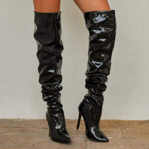 Patent Leather High Top Black Zip Stiletto Heel Women's Boots