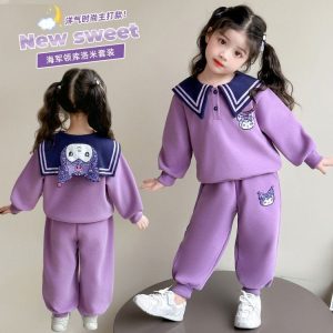 Girls' Kuromi Set, Spring and Autumn Style, 2025 New Arrival, Children's Navy Collar Sweatshirt, Autumn Clothing, Baby Sports Two-Piece Set