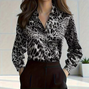 Women's Satin Lapel Long-Sleeve Shirt
