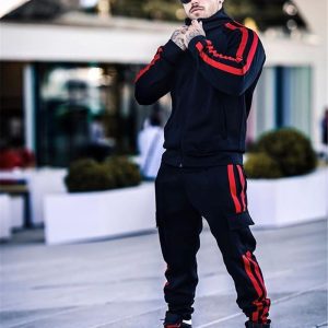 Men's Sports And Leisure Suits Tide Brand Color Matching Stripes Korean Suits