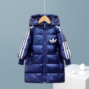 New children's down jacket/jacket, Korean style, boys and girls, mid-length, printed, thickened, no-wash hooded coat for medium and large children, winter