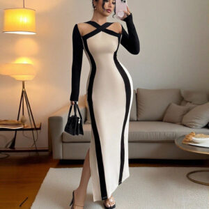 2025 Autumn European and American New Niche Color-Blocked Bodycon