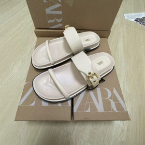 Z*RA brand 2025 new summer flat metal fashion trendy single buckle double buckle European and American style outdoor sandals for women