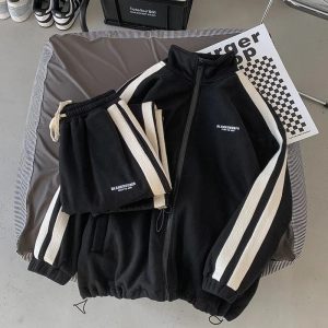 New Spring/Autumn Men's Cardigan Sweatshirt Set for Young People, Stand Collar, Casual Korean Style Sportswear Two-Piece Set