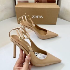 Z*RA Summer New Women's Shoes: Fashionable and Versatile Patent Leather Pointed Toe Low-Cut Shoes, Women's High-Heeled Slingback Sandals with Stiletto Heels