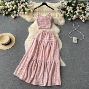 Cross-border youthful summer set, hot-selling new style, camisole top, short and versatile wide-skirt sweet two-piece set