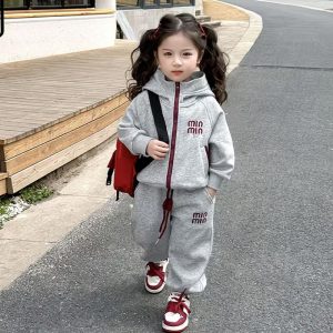 Girls' Korean Style Spring and Autumn 2025 New Style Stylish Hooded Sports Sweatshirt Two-Piece Set