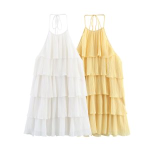 2025 New Summer Layered Decorated Halter Neck Sleeveless Suspender Dress for Foreign Trade and Cross-border E-commerce 1165301