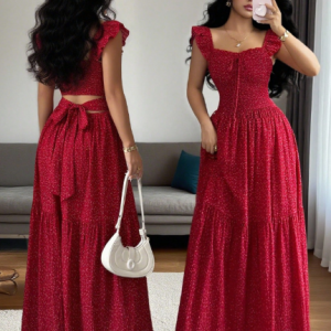 French retro red polka dot sweet and elegant dress for women, summer