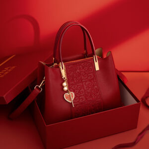 Embroidered Red High-Capacity Tote Bag