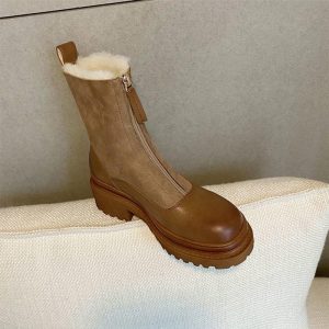 Thickened Front-Zip Ankle Boots Influencer-Style Cotton Shoes New Arrival